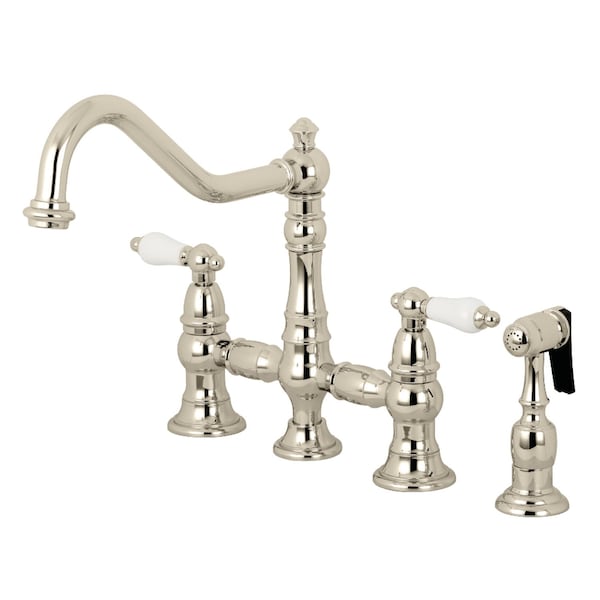 KS3276PLBS Restoration 8" Bridge Kitchen Faucet W/ Sprayer, Nickel